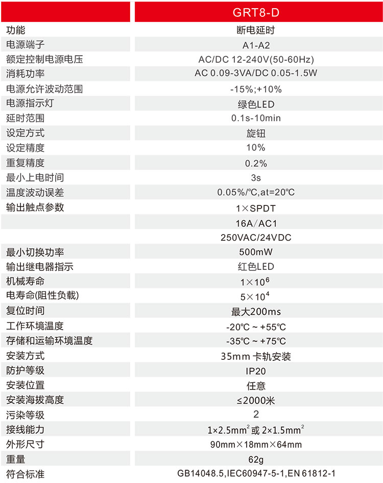 延时继电器技术参数