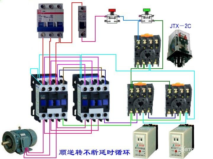 继电器顺逆转不断延时循环系统中的接线方式.jpg